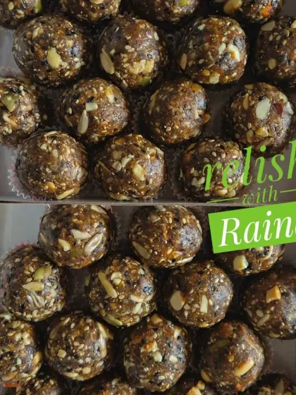 My special Biotin Laddoos, designed to support healthy hair, skin, and nails. They are packed with a variety of nuts and seeds like almonds, walnuts, pumpkin seeds, flax seeds, and chia seeds, all bound with dates.
