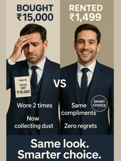 Same look, smarter choice. You can buy a suit for ₹15,000 and wear it twice, or you can rent the exact same look from me for ₹1,499 and have zero regrets. The choice is yours.