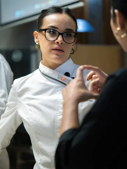 Chef Mackerman from So Good Magazine engages with our students during the bean-to-bar workshop, sharing her extensive knowledge of the chocolate industry.