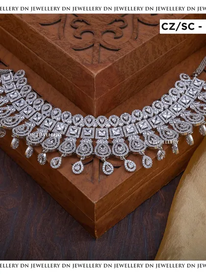 A duplicate image of the silver-plated CZ necklace, showcasing its beautiful design from a slightly different angle.
