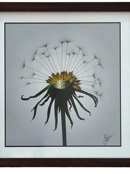 A digital painting of a dandelion, symbolizing wishes and letting go. I can customize the size and color palette of this piece to match your decor, or we can work together to create a completely new floral artwork based on your ideas.
