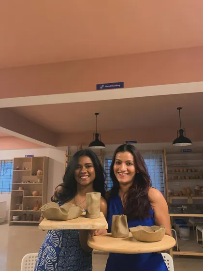 Turning the wheel on friendship and celebration! These friends celebrated a birthday with us, making memories etched in clay.