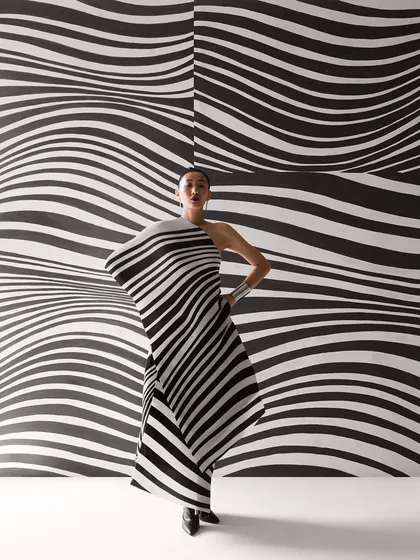 My work often explores the relationship between fashion and graphic art. In this campaign for Payal Khandwala, we used bold, optical patterns on both the garment and the backdrop to create a visually arresting image that plays with form and perspective.