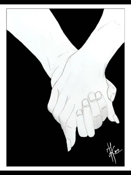 A simple, poignant sketch of two hands interlocking. Inspired by song lyrics about waiting for someone, this piece captures the feeling of connection and hope in the dark.