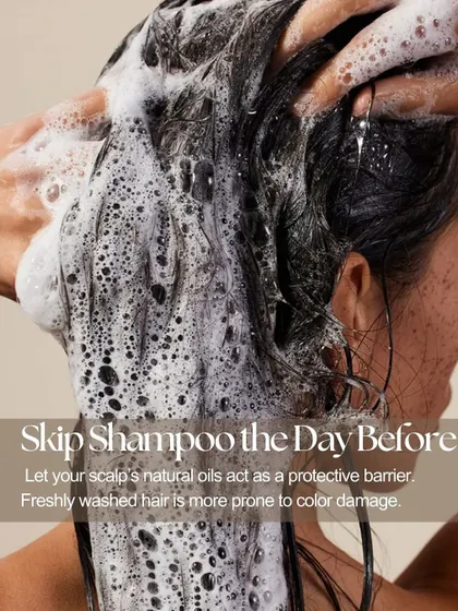 Holi prep tip: Skip shampoo the day before. Your scalp's natural oils act as a protective barrier against color damage.