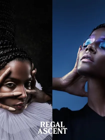 A beauty-focused diptych for Malvie Magazine, showing two different makeup looks from the "Regal Ascent" story.