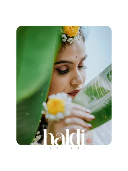 A duplicate of the creative leaf portrait, a unique and artistic shot from the Haldi day.