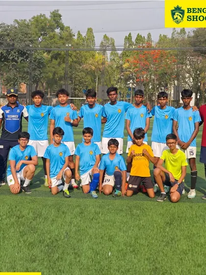 The full squad from our Whitefield and TC Palaya branches after their first practice match at our new ECC venue, a great moment for our expanding academy.