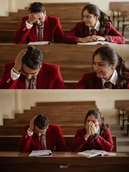 A series of playful classroom moments, from feigned frustration to shared secrets, perfectly capturing the nostalgia of a high school romance.