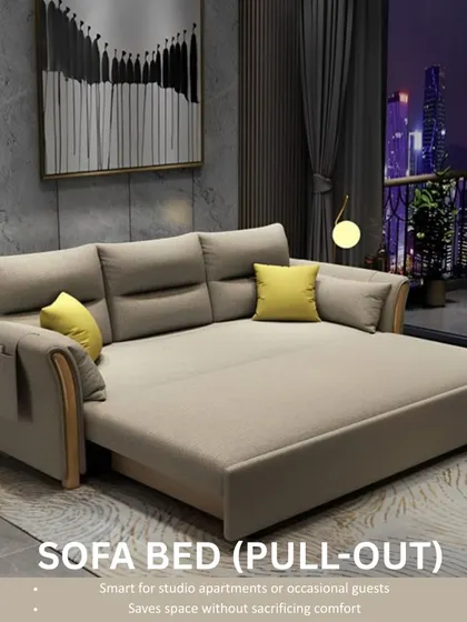 A pull-out sofa bed is a smart solution for studio apartments or for accommodating occasional guests. It saves space without sacrificing comfort.