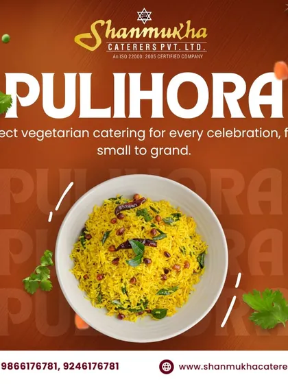 Our Pulihora, a tangy and spiced tamarind rice, is a perfect example of the traditional vegetarian dishes we offer for every celebration, from small to grand.