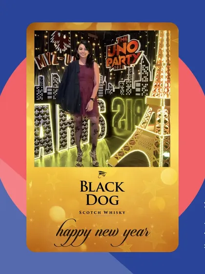 Ringing in the New Year with Black Dog Scotch Whisky. This event featured a custom-designed photo card with a glamorous city backdrop, providing guests with a sophisticated and branded memento of the night.
