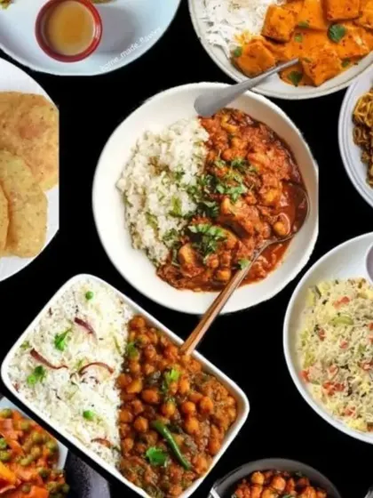A collage of our mouthwatering curries, rice dishes, and breads, showcasing the variety we offer.