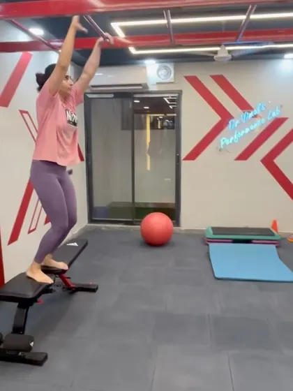 This depth jump from a bench is an example of the advanced plyometric training we use in the final stages of rehab. It ensures the body can safely absorb and produce force, preparing her for high-impact activities.