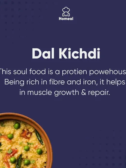 The power of Dal Khichdi. This ultimate soul food is a protein powerhouse. Being rich in fiber and iron, it helps in muscle growth and repair, making it a perfect post-workout meal.