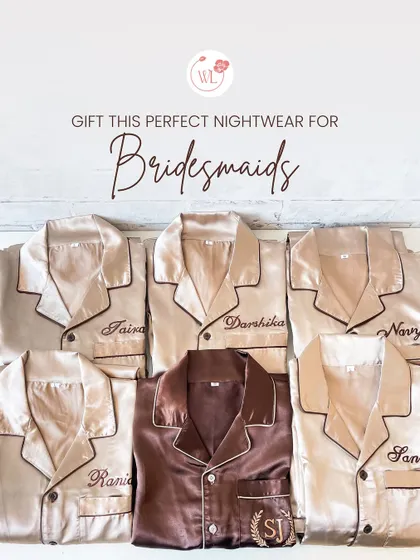 Getting ready for a pre-wedding slumber party? These personalized satin pajama sets, complete with matching eye masks, are a must-have for the bride and her bridesmaids.