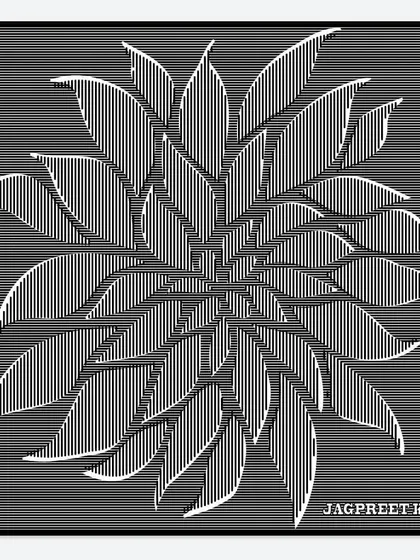 An optical illusion piece where a dahlia flower is formed from straight vertical lines. It’s a reminder that if you look too closely at the individual parts, you might miss the beauty of the whole picture.