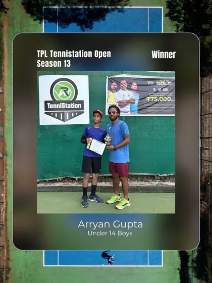 Arryan Gupta is the winner of the Under 14 Boys category at the TPL TenniStation Open Season 13. Congratulations on a well-played tournament.
