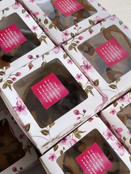 A large order of 40 eggless marble tea cakes, all boxed up. I can handle bulk orders for events, just make sure to pre-book.