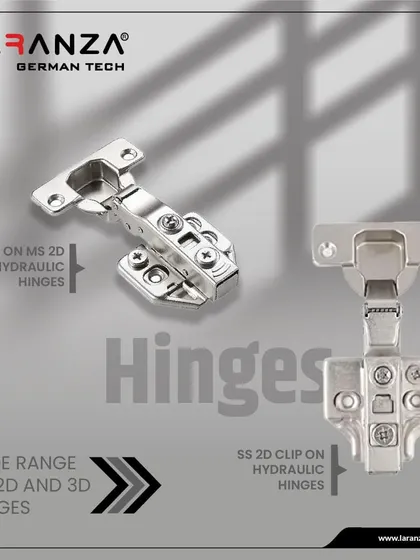 I offer a wide range of 2D and 3D hydraulic hinges, including slide-on and clip-on models, to provide the perfect solution for any cabinet construction.