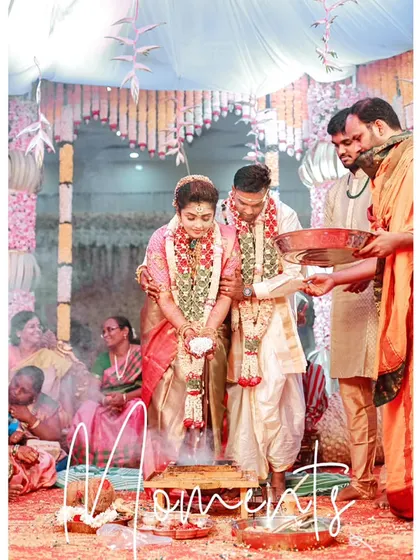An artistic shot of a traditional wedding ritual, capturing the sacredness and beauty of the moment.