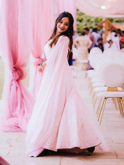 This light pink lehenga was perfect for the "Barbie" theme. It's always fun to dress according to the event's vibe.