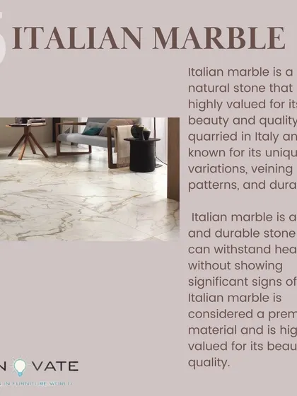 A guide to flooring options: Italian Marble. Considered a premium material, it is highly valued for its unique beauty, veining patterns, and durability.