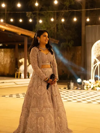 A candid shot of the bride during her Sangeet performance. The makeup is set to be dance-proof and look great on stage.