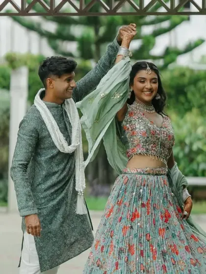 Fun and games are an essential part of a Mehendi ceremony. We organized this playful blindfold game for Hema and Karthik, creating laughter and sweet memories for the couple and their guests.