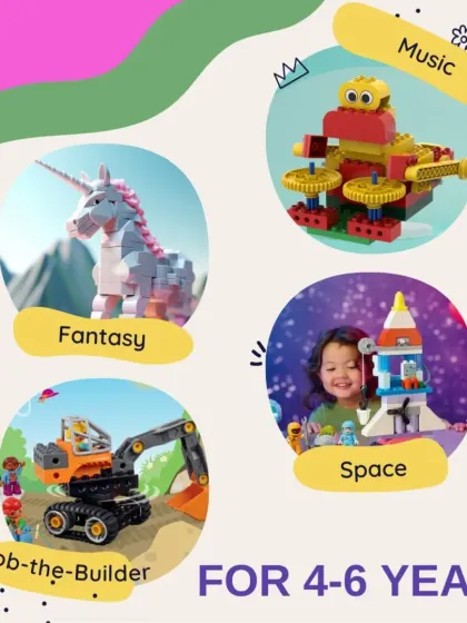 This graphic shows the variety of themes for my 4-6 year old camps, including Fantasy, Music, Space, and Bob-the-Builder.