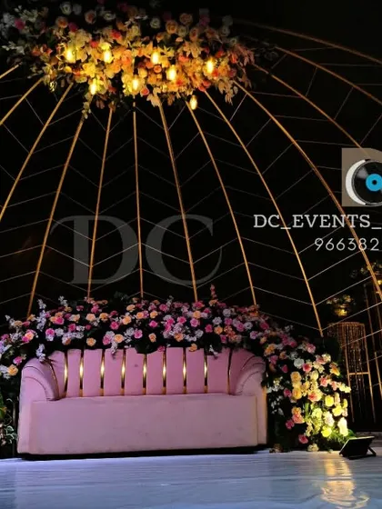This is the hero item. A breathtaking dome structure for a wedding, combining modern architectural design with lush floral arrangements to create a truly unforgettable centerpiece. This is how we make wedding dreams a reality.