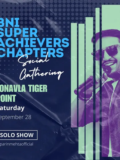 A poster for my solo show at a BNI social gathering at Lonavala Tiger Point. I can provide entertainment for off-site corporate events and retreats.