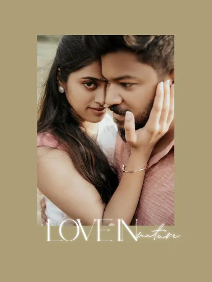 A close-up portrait captioned "Love in Nature," highlighting the couple's connection.
