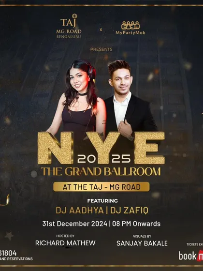 The official poster for the grand NYE 2025 celebration at The Taj MG Road, a high profile event I was proud to headline.