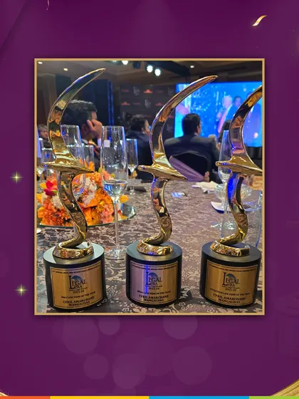 A duplicate image of the trophies from the Legal Era Awards, where we were recognized as 'Litigation Firm of the Year'.