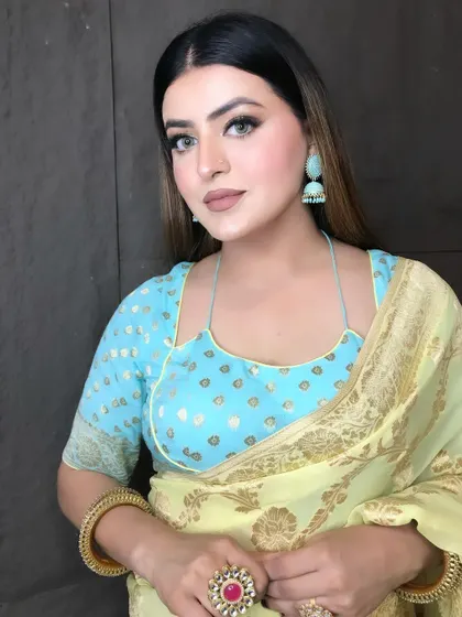A closer look at the makeup for my saree look. I used a soft brown on the eyes and a peachy nude lip to keep it fresh and elegant.