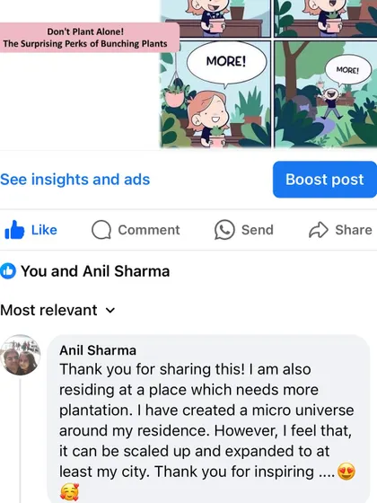 It's inspiring to see our posts encourage others to think bigger about planting. This comment shows how a small idea can grow into a desire to create a green micro-universe.