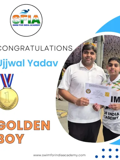 Golden boy Ujjwal Yadav, a champion in the making. His dedication in training shines through in every race he swims.