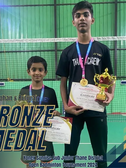 Yohan and Ruturaj with their bronze medals from the Sub Junior Thane District Open.