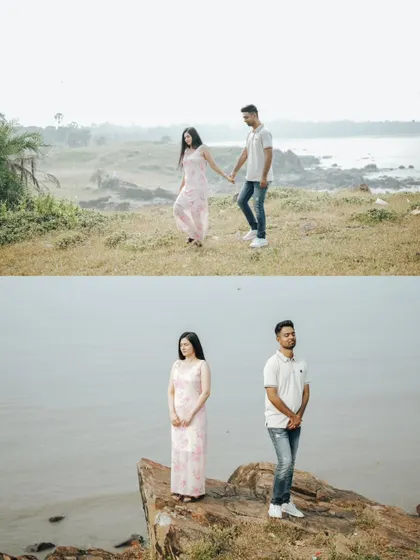 Using the natural landscape to create stunning compositions, from a walk along the coastline to a dramatic pose on a cliff edge overlooking the water.
