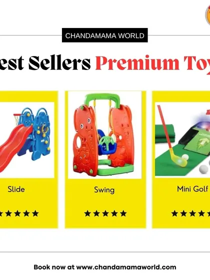 My collection includes a variety of slides and swings. This graphic showcases a standalone slide, a swing set, and even a mini-golf game, offering different types of activities to suit your party's needs.