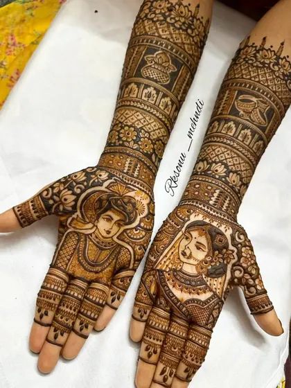 A closer look at the stunning bride and groom portraits from a full bridal set. The detail in their attire and expressions showcases the artistry involved in creating such personalized and emotional designs.