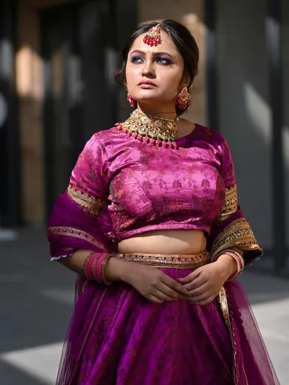 This outdoor shot shows how the makeup holds up in natural light. You will learn techniques for both indoor and outdoor settings.