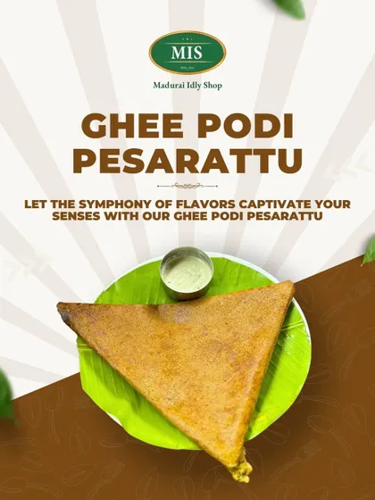 The Ghee Podi Pesarattu is a symphony of flavors. This image highlights its unique triangular shape and the promise of a crispy, spicy, and wholesome meal.