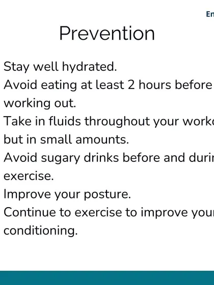 A side stitch can be caused by several factors, including diaphragm spasms or overstretched ligaments. To prevent it, I recommend staying well-hydrated, avoiding large meals before a run, and improving your posture.