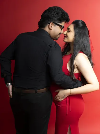 A playful and intimate nose-to-nose pose. We love capturing these lighthearted moments that show the fun and joy in your relationship.