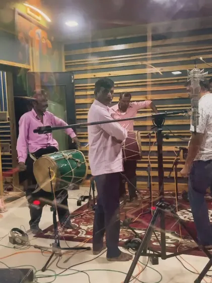 The Dollu party from Sagara during a recording session. This shows how we can bring a large ensemble into the studio to capture a powerful, authentic folk sound.
