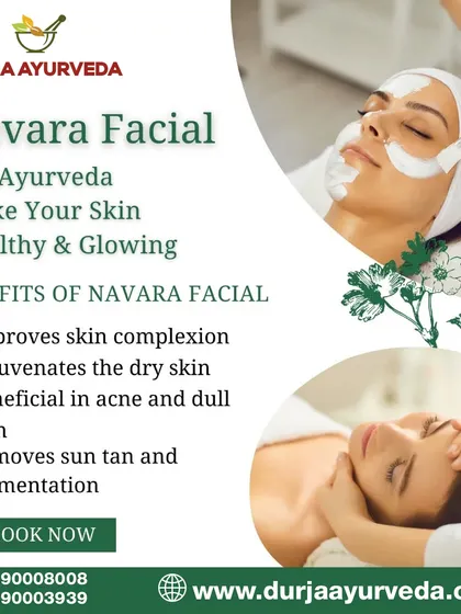 The Navara facial is a unique Ayurvedic treatment that uses medicated Navara rice. It improves skin complexion, rejuvenates dry skin, helps with acne, and removes sun tan and pigmentation.