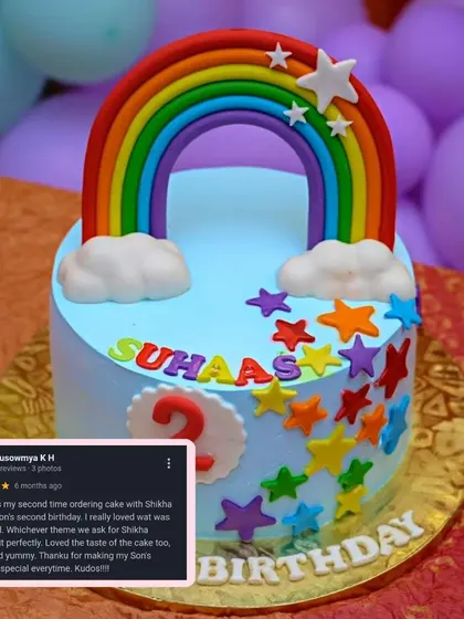 A closer look at this vibrant rainbow cake. The bright colors and cheerful stars are perfect for any happy celebration, and we're so glad it made the birthday boy's day special.