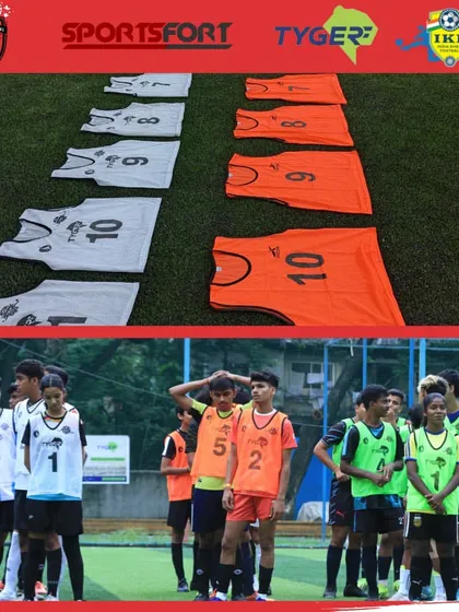 Players get kitted up in numbered bibs for the scouting workshop. This organized approach ensures every player is assessed fairly and thoroughly by the scouts.